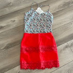 J CREW red floral lace skirt and floral tank top size 0/2 🌺